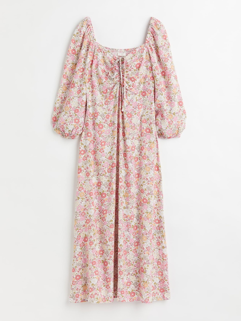 H&M Pink Floral Puff-Sleeve Dress Size Medium - C30-146